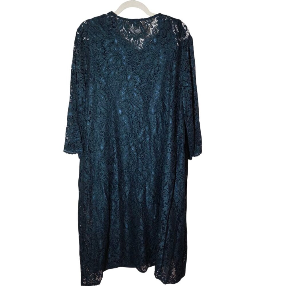 Maya Brooke Mallard Teal Green MOB Formal Midi Dress Lace Jacket/Pearls 18W NWT - Picture 2 of 13